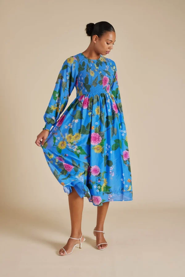 Alessandra Jade Cotton Silk Dress - Periwinkle  Aria