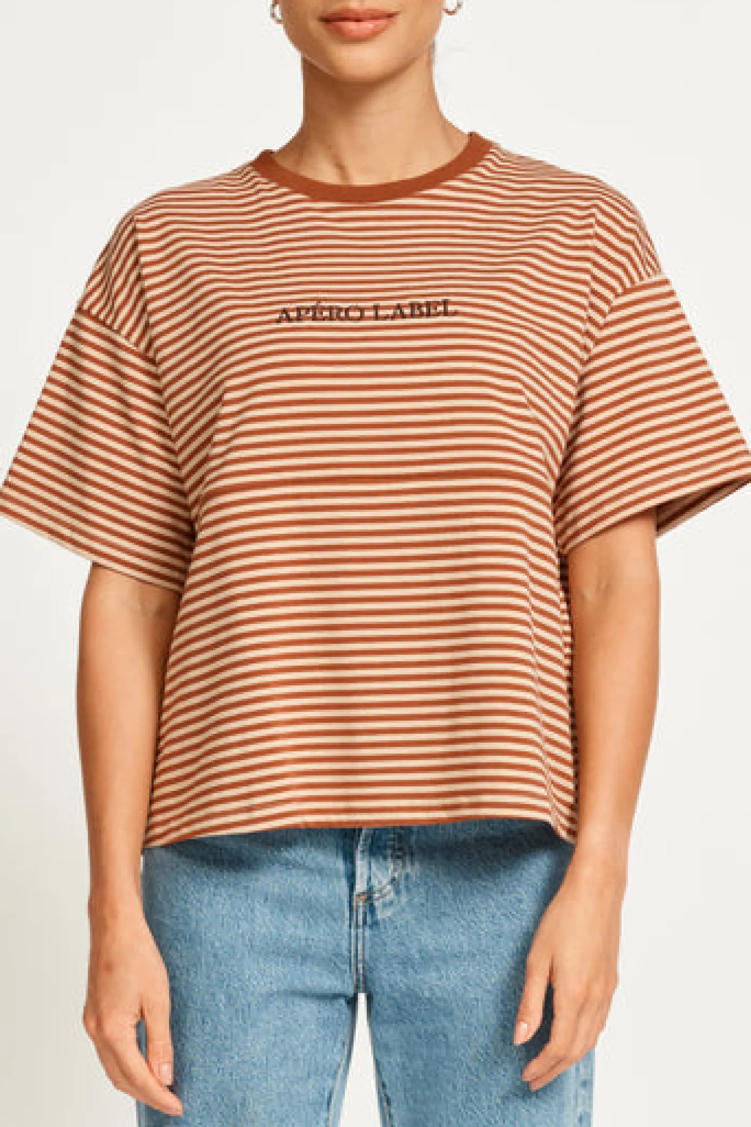 apero_vintage_drop_should_1.webp Apero Vintage Drop Shoulder Cropped Tee - Brown/Tan Stripe
