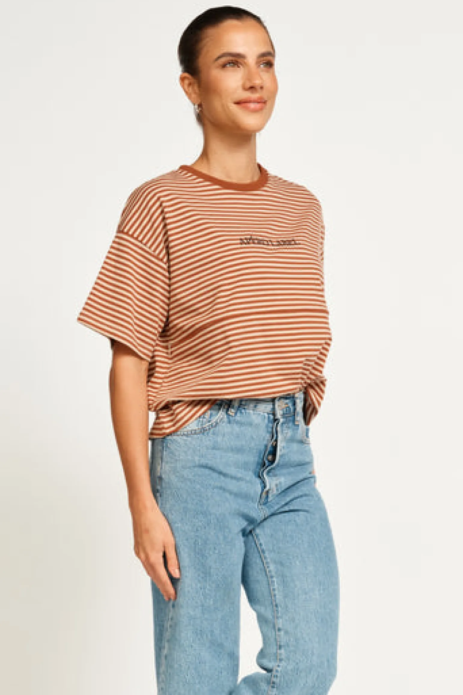 apero_vintage_drop_should_2.webp Apero Vintage Drop Shoulder Cropped Tee - Brown/Tan Stripe