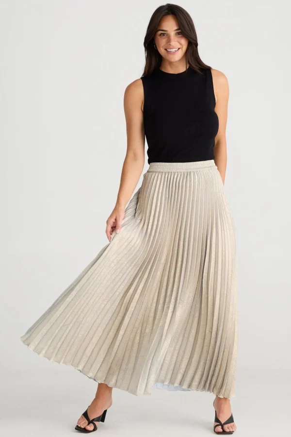Brave & True Alias Pleated Skirt - Champagne