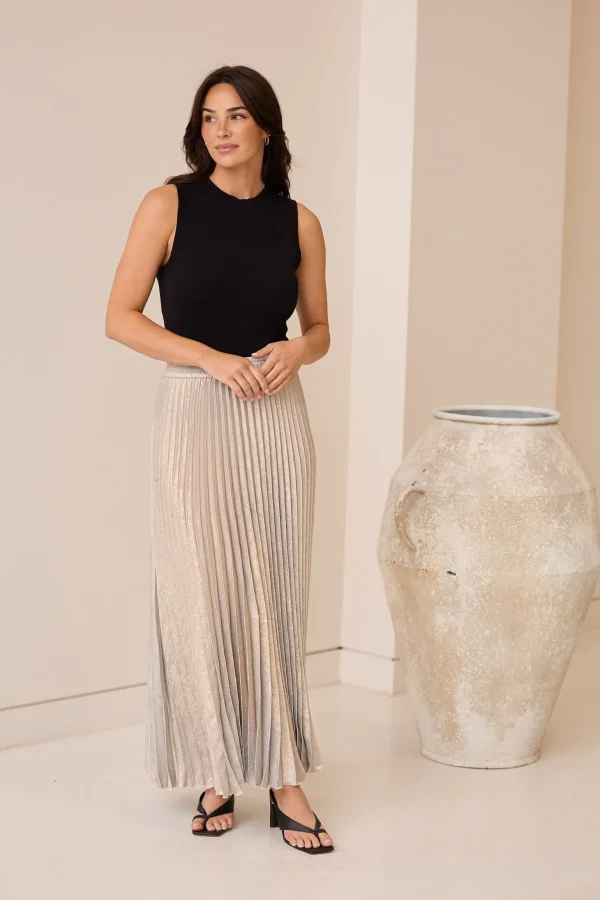 Brave & True Alias Pleated Skirt - Champagne
