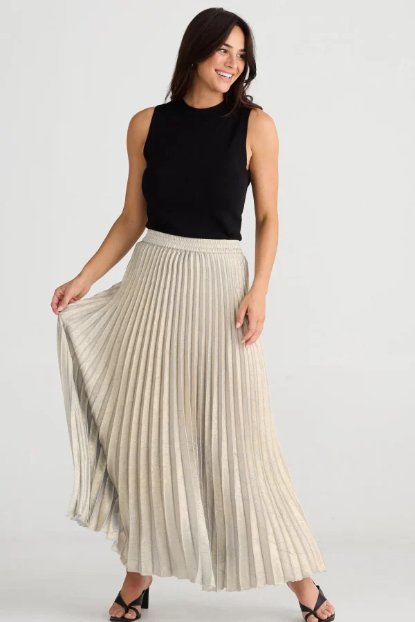 Brave & True Alias Pleated Skirt - Champagne