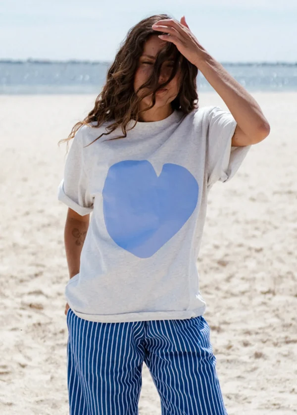 Cartel & Willow Cornflower Heart Tee - Marle/Cornflower
