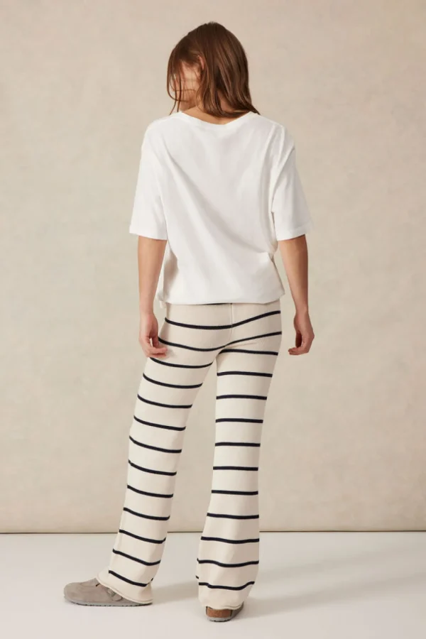 Ceres Life Bootleg Knit Pant - Ecru/Navy Stripe