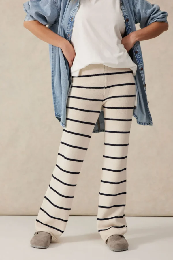 Ceres Life Bootleg Knit Pant - Ecru/Navy Stripe