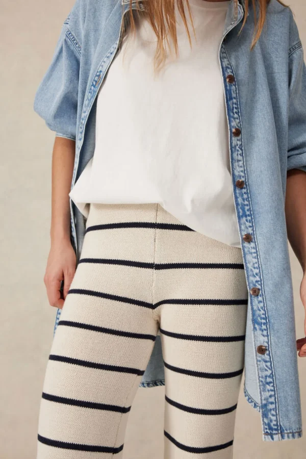 Ceres Life Bootleg Knit Pant - Ecru/Navy Stripe