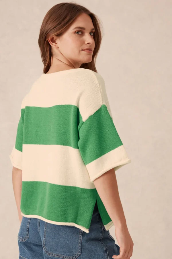 Ceres Life Boxy Knit Tee- Grass Stripe