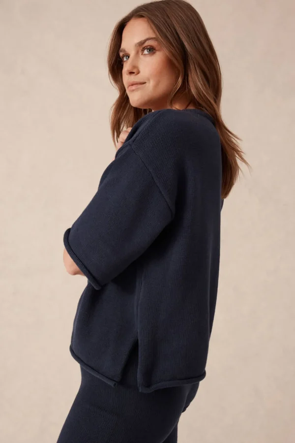 Ceres Life Boxy Knit Tee- Navy