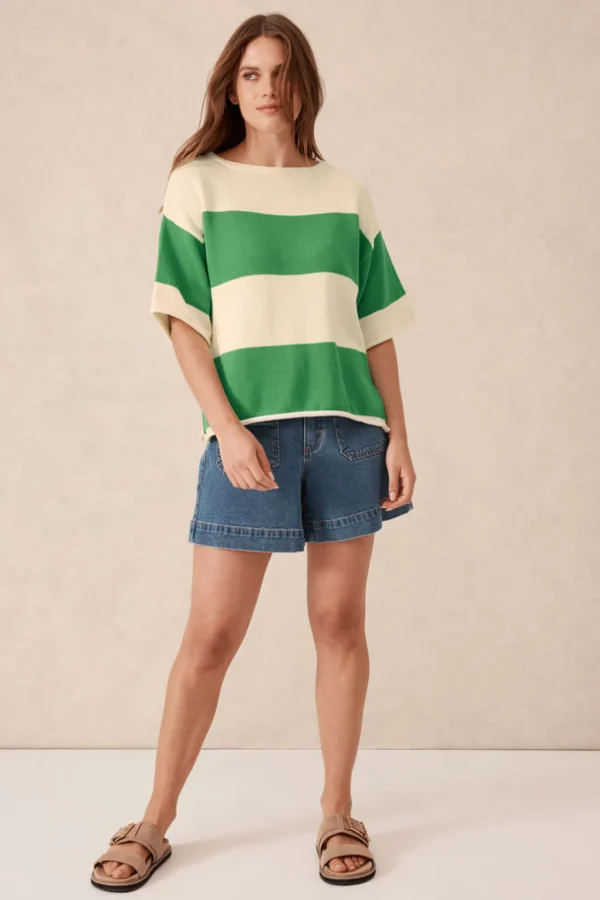 Ceres Life Boxy Knit Tee- Grass Stripe