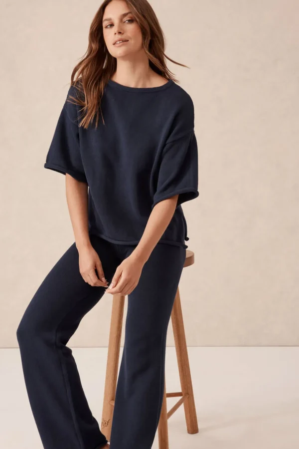 Ceres Life Boxy Knit Tee- Navy