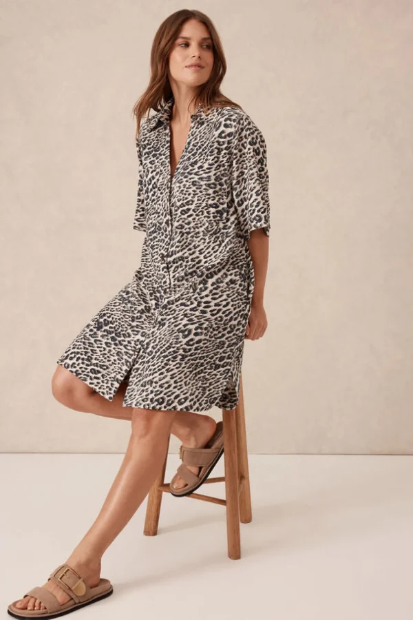 Ceres Life Boxy Shirt Dress - Leopard Linen Blend