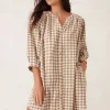 Ceres Life Crinkle Mini Dress - Fig Green/White Gingham