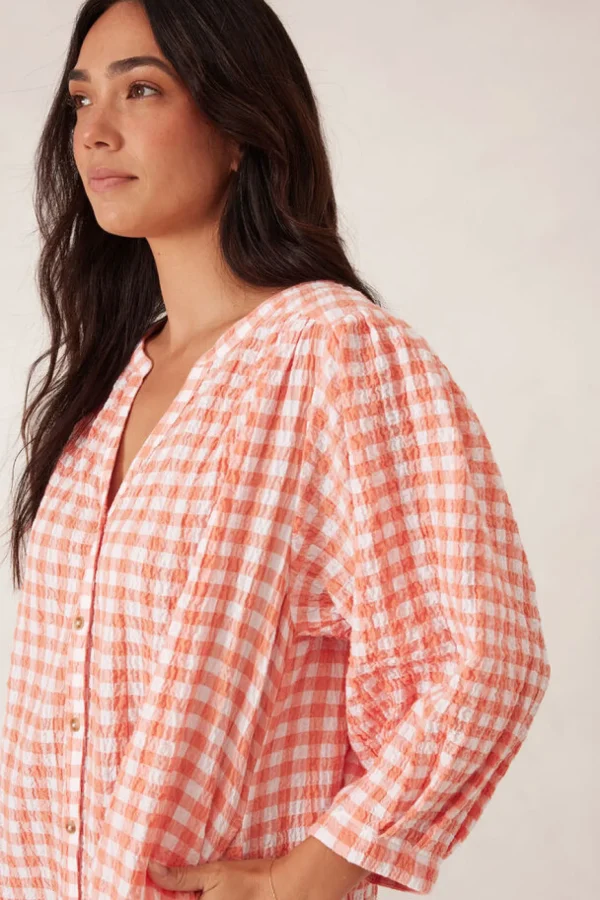 Ceres Life Crinkle Mini Dress - Coral/White Gingham