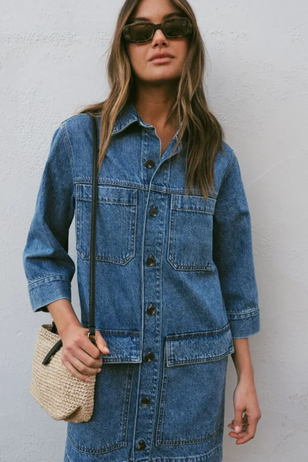 Ceres Life Half Sleeve Boxy Shirt Dress - Fresh Indigo Denim