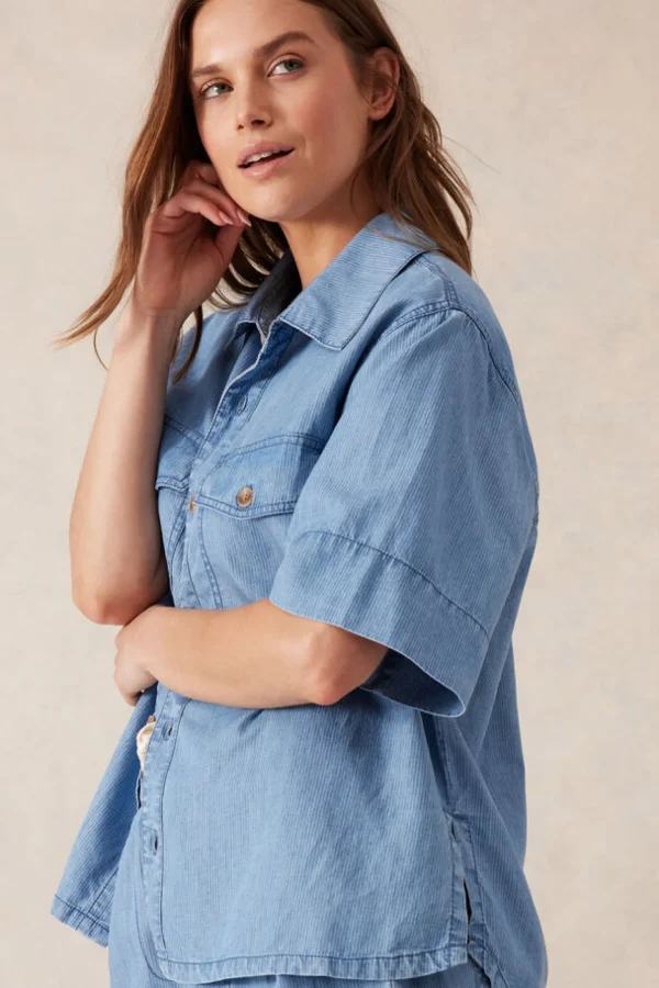 Ceres Life Relaxed Short Sleeve Shirt - Vintage Blue Pinstripe