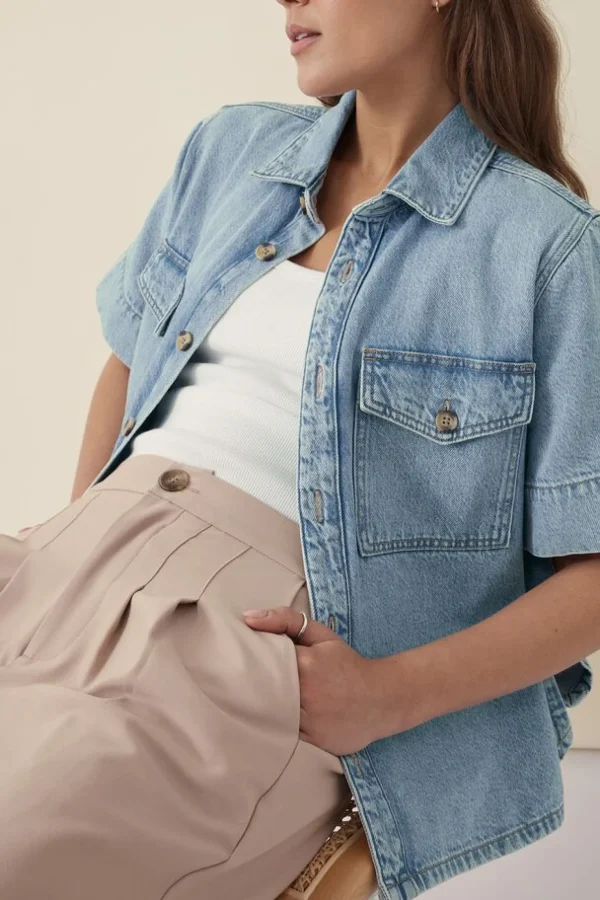 Ceres Life Short Sleeve Boxy Shirt - Vintage Blue Denim