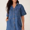 Ceres Life Side Pocket Boxy Dress - Fresh Indigo
