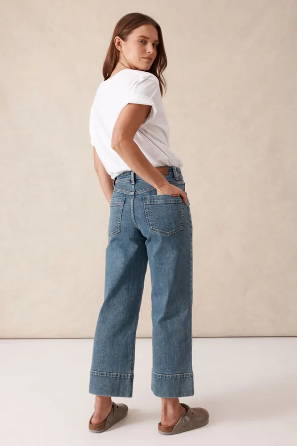 Ceres Life Wide Leg Crop Jean - Mid Indigo