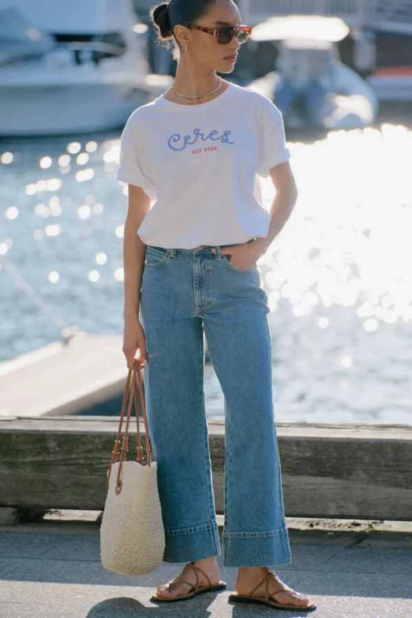 Ceres Life Wide Leg Crop Jean - Mid Indigo
