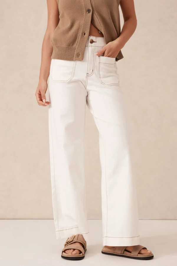 Ceres Life Wide Leg Front Pocket Jean - Fresh Ecru