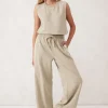 Ceres Life Wide Leg Terry Trackpant - Matcha Side Stripe