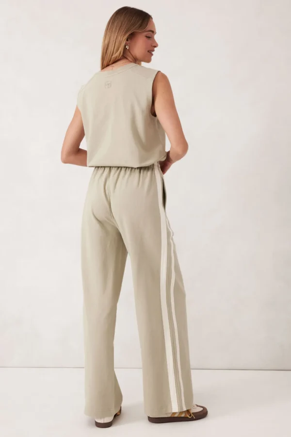 Ceres Life Wide Leg Terry Trackpant - Matcha Side Stripe