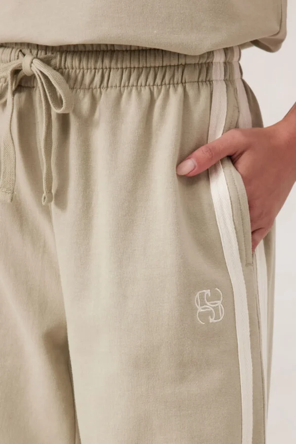 Ceres Life Wide Leg Terry Trackpant - Matcha Side Stripe