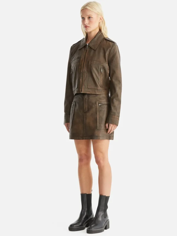 Ena Pelly Lennie Leather Biker Jacket - Worn Brown
