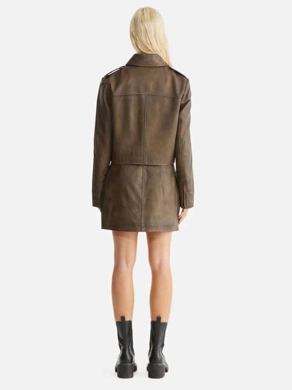 Ena Pelly Lennie Leather Biker Jacket - Worn Brown