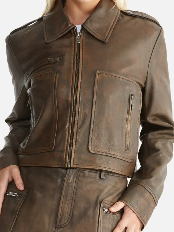 Ena Pelly Lennie Leather Biker Jacket - Worn Brown