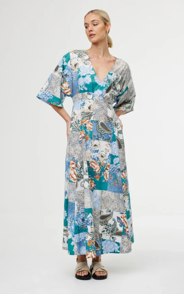 Kinney Ellis Dress - Cyan Patchwork