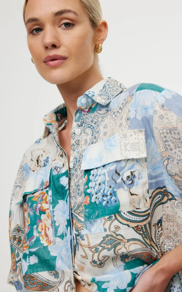 Kinney Juniper Shirt - Cyan Patchwork