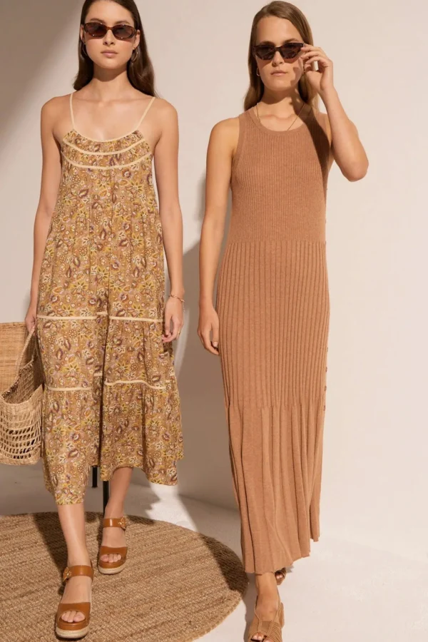 Pol Maui Ribbed Tanbk Dress- Toffee