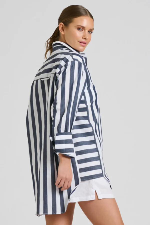 Shirty Andrea Oversized Boyfriend Shirt- Navy Stripe
