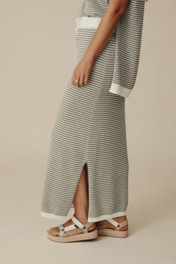 Talamaya Lattice Knitted Skirt - Dusty Olive & Cream