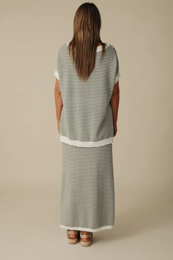 Talamaya Lattice Knitted Skirt - Dusty Olive & Cream
