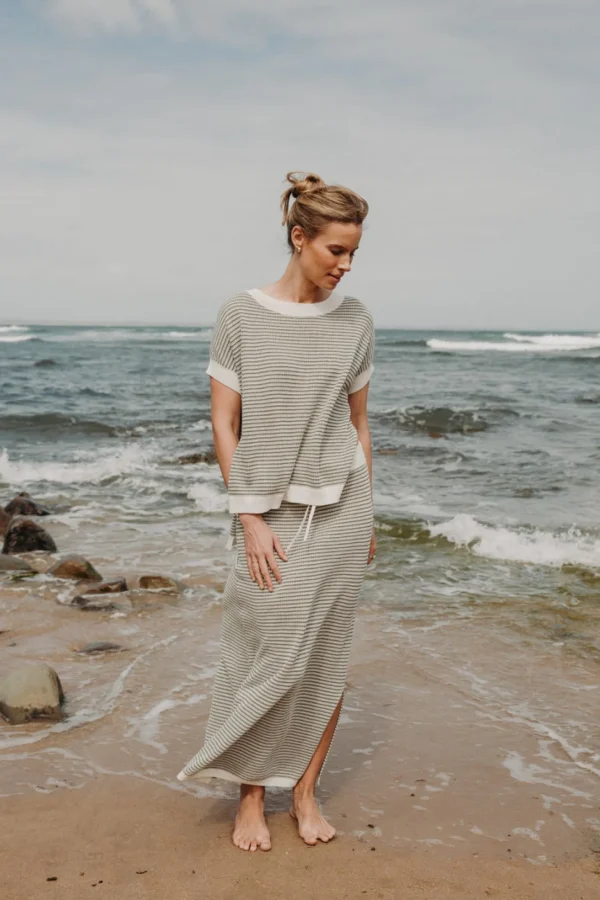 Talamaya Lattice Knitted Skirt - Dusty Olive & Cream