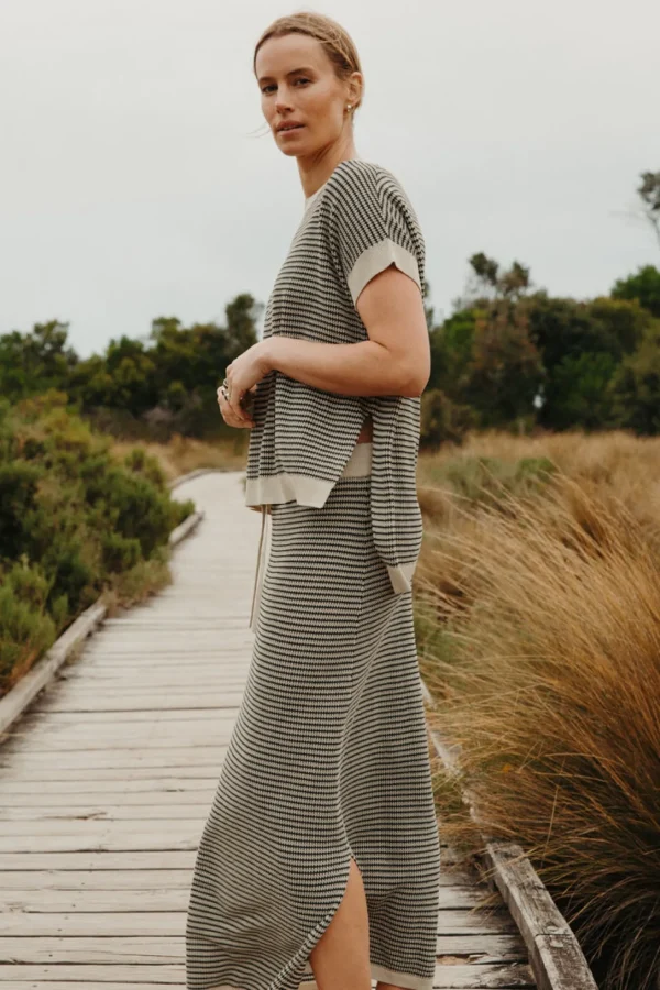 Talamaya Lattice Knitted Skirt - Washed Black & Soft Gold