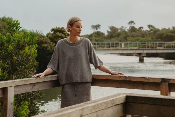 Talamaya Retreat Cotton Twist Tee Pullover - Washed Black & Silver