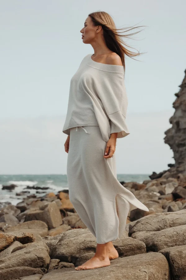 Talamaya Retreat Cotton Twist Skirt - Silver & White