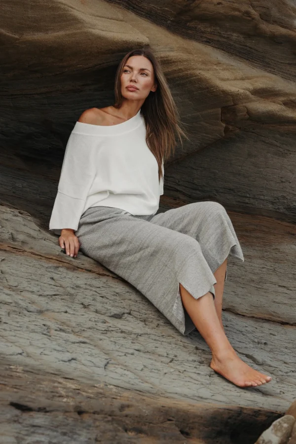 Talamaya Retreat Cotton Twist Pant - Dusty Olive & White