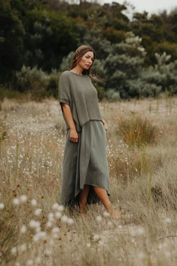 Talamaya Sunray Rib Crop Pullover - Dusty Olive