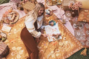 Wandering Folk Picnic Rug - Golden Folk